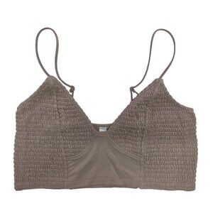 Zenana Smocked Bralette Top Spaghetti Straps Stretchy  Mocha/Taupe Women XL New